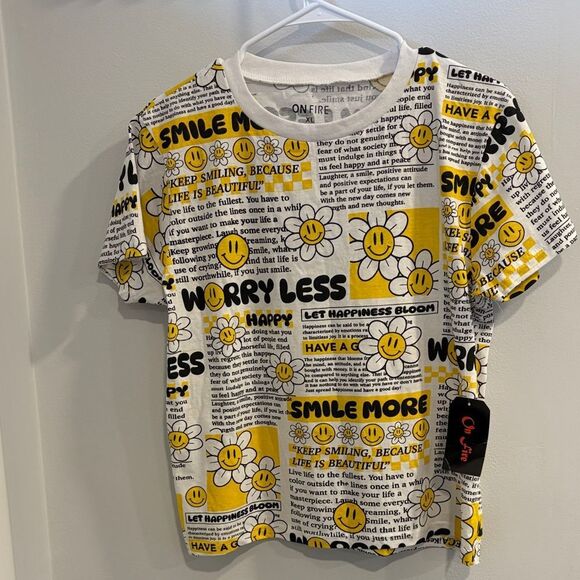 On Fire Graphic Tee - Yellow and Black Smiley Face - Picture 3 of 6